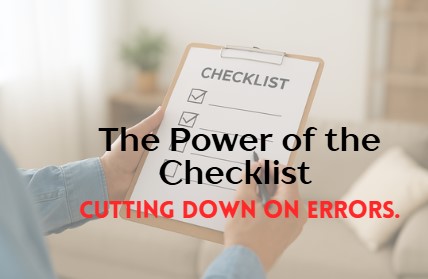 A person holding a clipboard with a checklist in a bright living room, marking off completed tasks.